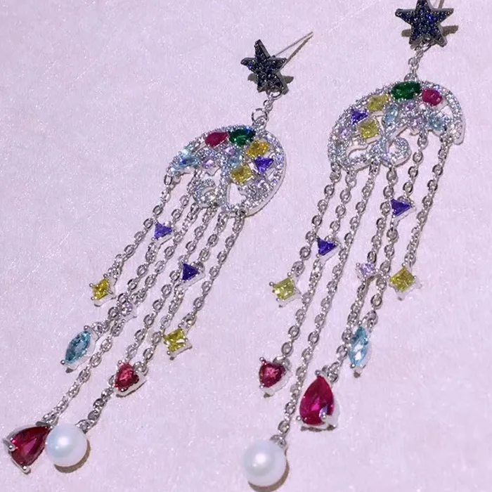 Модные дизайнерские Медь Jewelry 3A кубического циркония вечерние серьги | Украшения