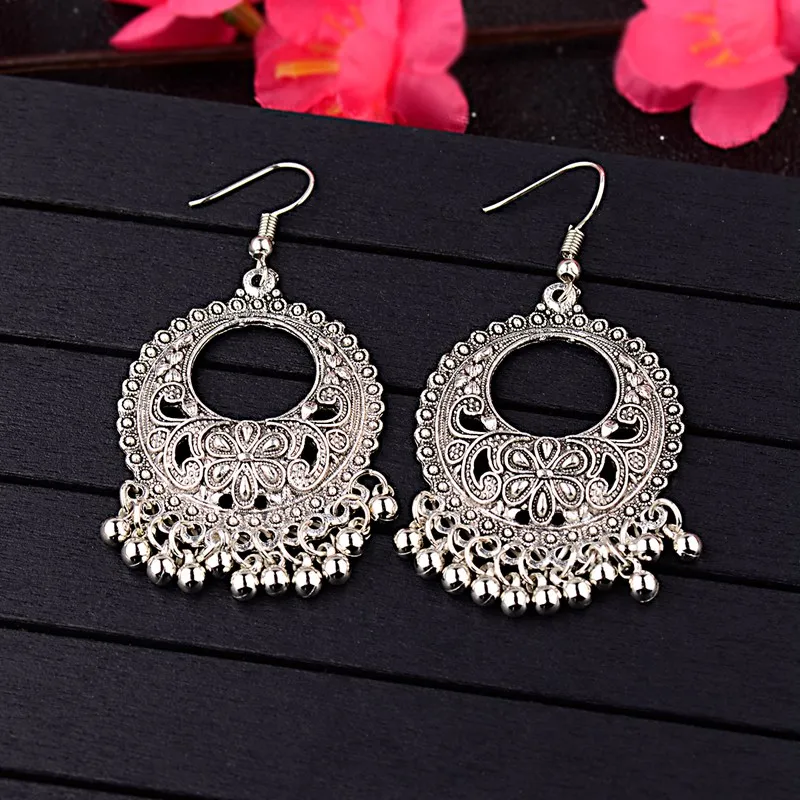Ассиметричные Цветочные индийские серьги Jhumka с бахромой для женщин цыганские