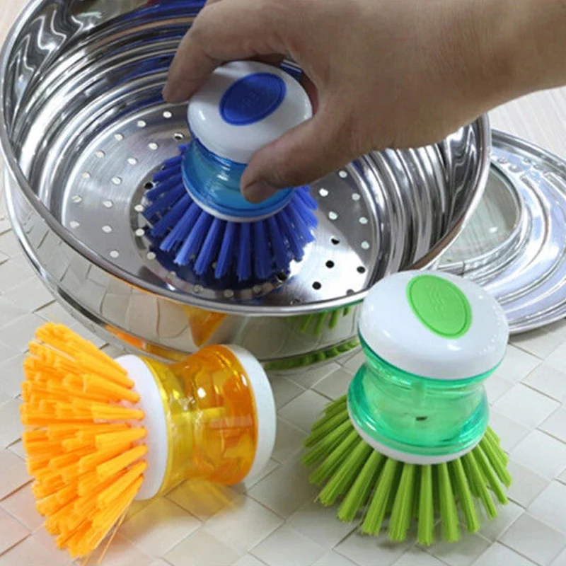 

New Kitchen Gadgets Hydraulic Washing Brush Pot Pan Dish Bowl Cleaning Brushes With Washing Up Liquid Soap Dispenser