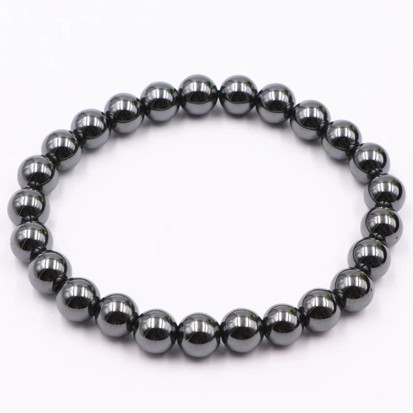 Fashion Natural Hematite Stone Strand Bracelet Statement for Women 8mm Round Beads Charms Bangle Healthy Jewelry 7.5inch A517 | Украшения и