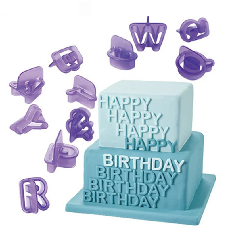 

40 PCS/Lot Number Letters Happy Birthday Plastic Fondant Cake Decoration Tools Font Alphabet Cookie Biscuit Cutter Set D969