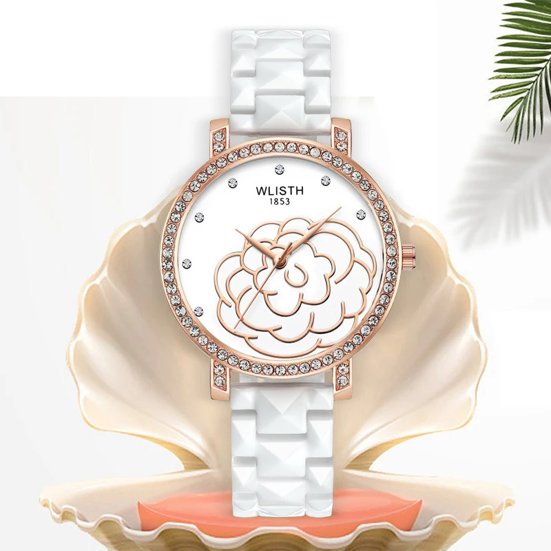 Модные спортивные водонепроницаемые женские часы с керамическим ремешком