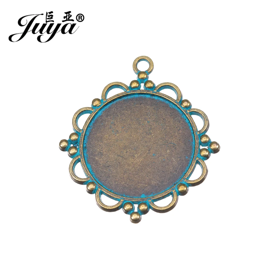 

JUYA Hollow Necklace Pendant Base Tray Bezel Blank 4pcs Zinc Alloy Ancient Bronze Fix 30mm Inner Size Cameo Cabochon AD0137