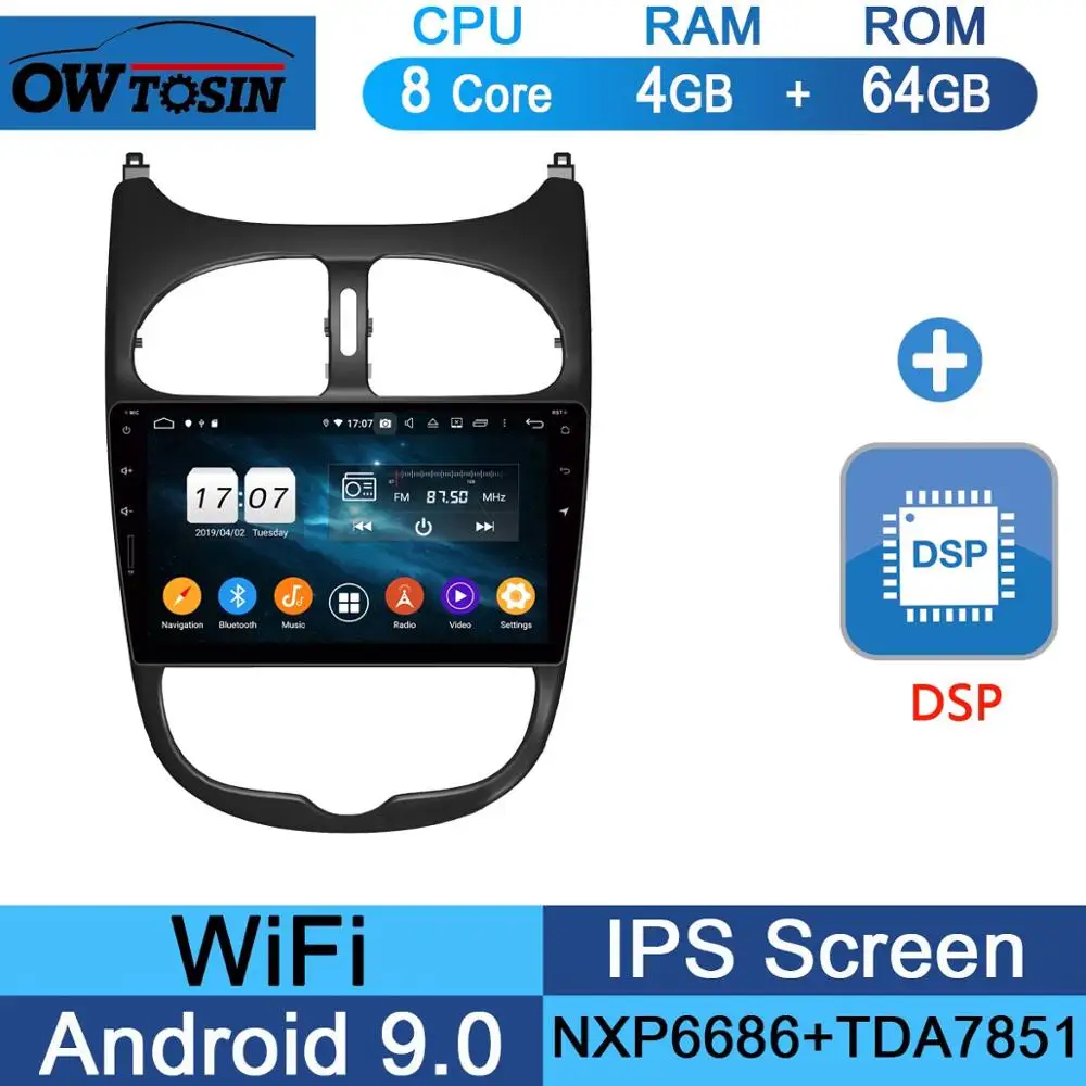 64G DSP " ips Восьмиядерный 4G ram+ 64G Android 9,0 автомобильный dvd-плеер для PG206 peugeot 206 PG gps навигация радио попугай BT Мультимедиа Стерео - Цвет: 64G DSP