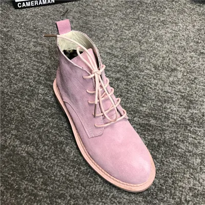 Pink Pig Suede Весенние матовые Ботинки martin из натуральной кожи; женские повседневные ботинки; модная женская обувь в консервативном стиле; обувь на плоской подошве; 10 ярких цветов - Цвет: Pink Pig Suede