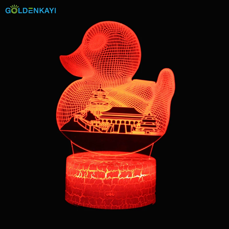 3D желтая утка LED оригинальность USB ночные светильники атмосфера визуальная