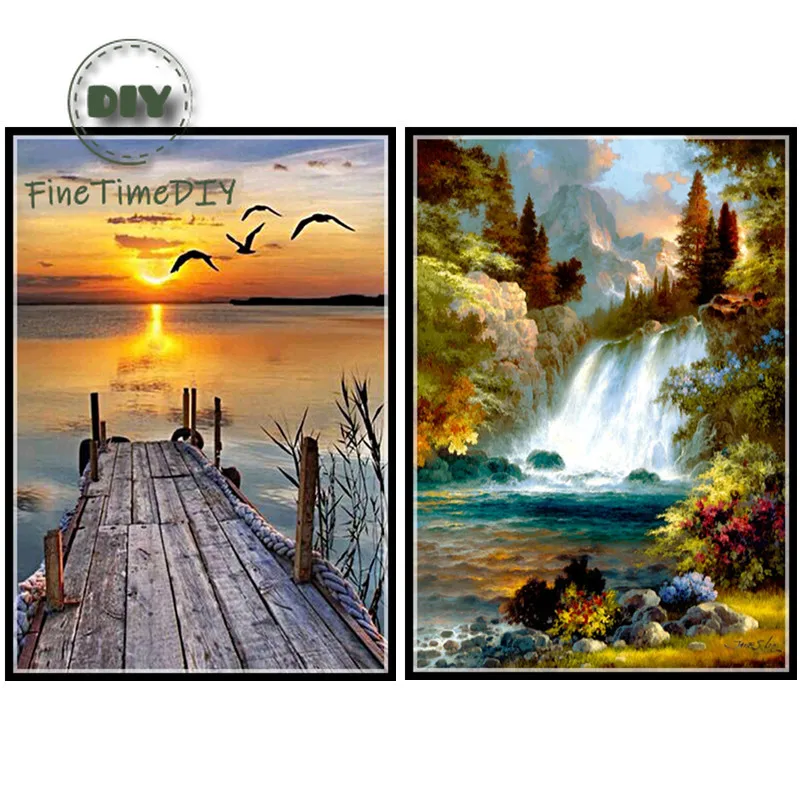 5D самодельная вышивка FineTime инкрустация чайкой озер вода солнце алмазная Круглая