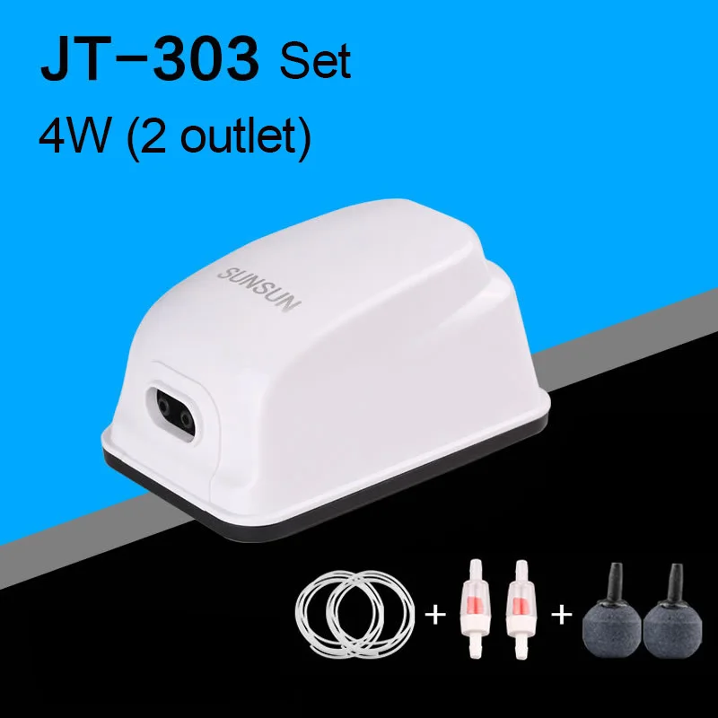 JT303 set SUNSUN 1 Вт 2,5 Вт 4 Вт бесшумный воздушный насос для аквариума воздушный компрессор для аквариума кислородный насос увеличение содержания кислорода насос аквариумные аксессуары - Цвет: JT303 set