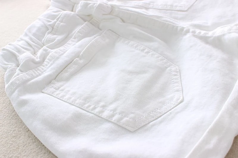 Новые летние женские белые джинсовые шорты женский эластичный пояс 100% хлопок