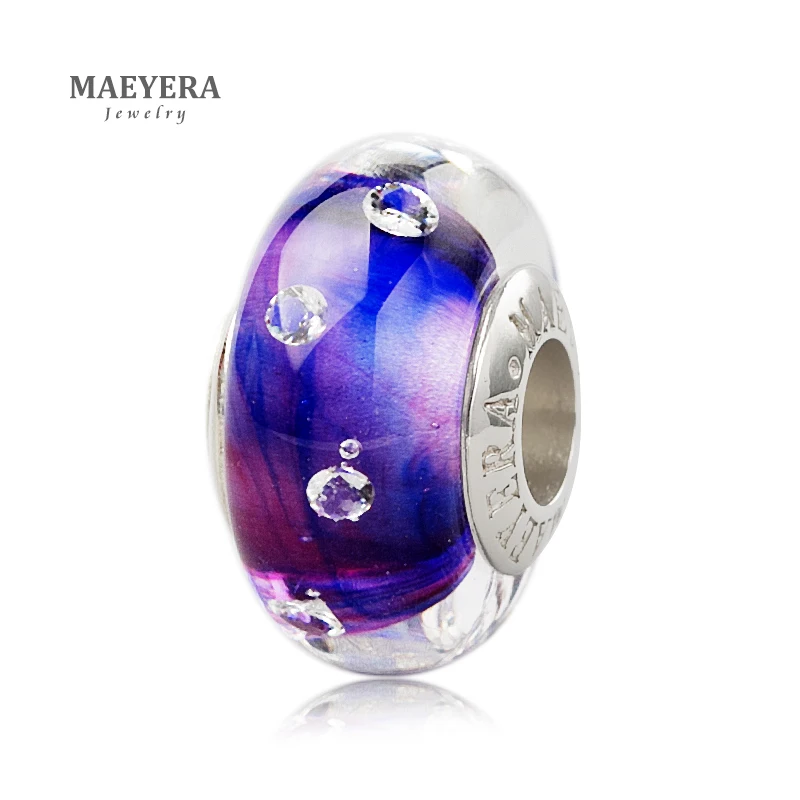 MAEYERA ювелирные изделия настоящее S925 бусины лампворк синий порошок Циркон