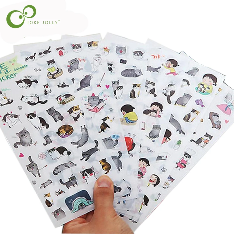 6 листов прозрачные ПВХ наклейки милый черный и белый Кот фото альбом для