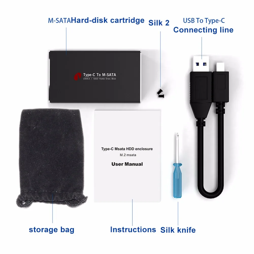 USB3.1 USB-C type C Высокоскоростной MSATA для SSD корпус жесткий диск коробка кабель HDD док-станция жесткий диск корпус