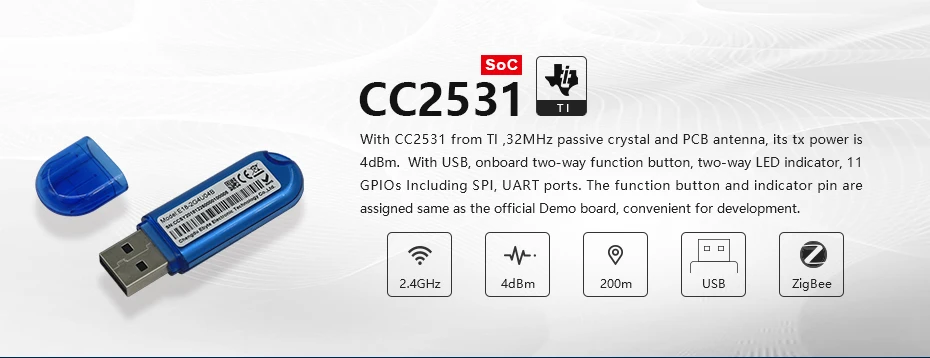 E18-2G4U04B Zigbee CC2531 2,4 ГГц USB порт 4dBm IoT uhf беспроводной приемопередатчик 2,4 ГГц передатчик и модуль приемника