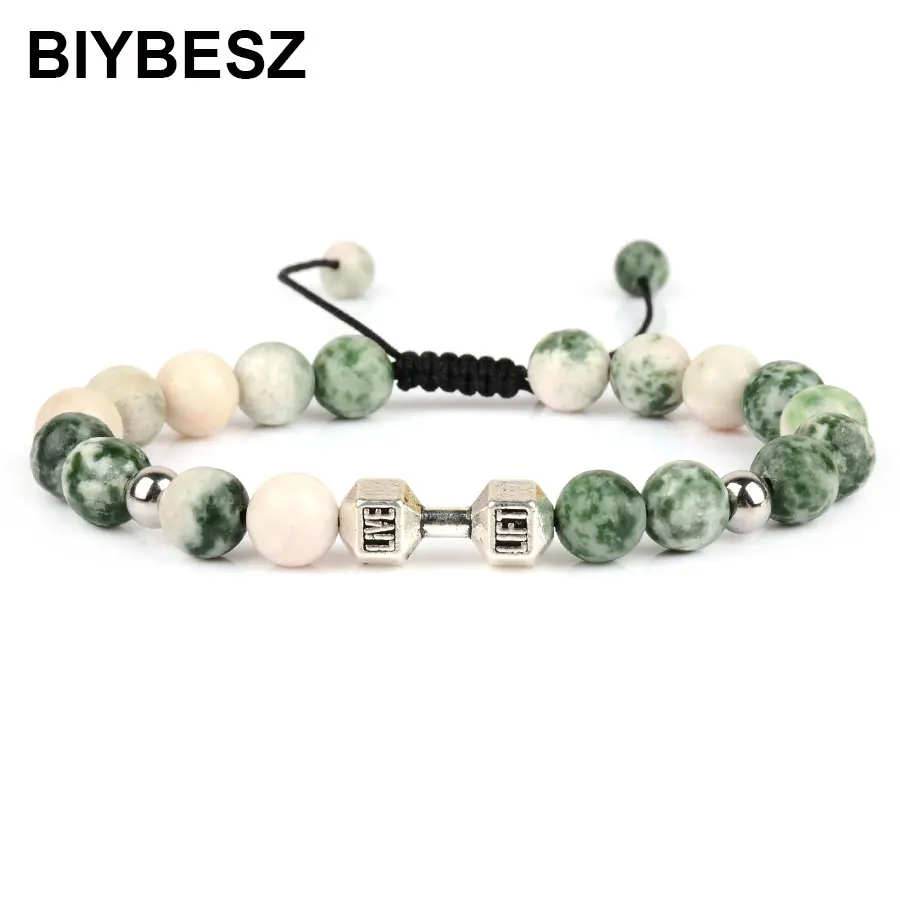 Шарм гантели регулируемые кольцеобразные Браслеты 8 мм натуральный зеленый