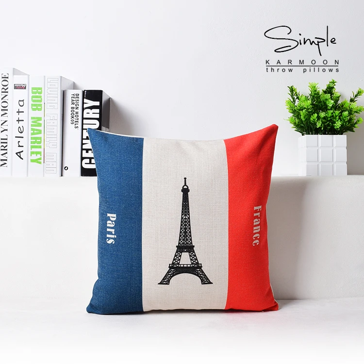 France Flag Paris Linen Cushion Cover Eiffel Tower Building Throw Pillow Case Decorative Lumbar 30x50 45x45 Decor | Дом и сад