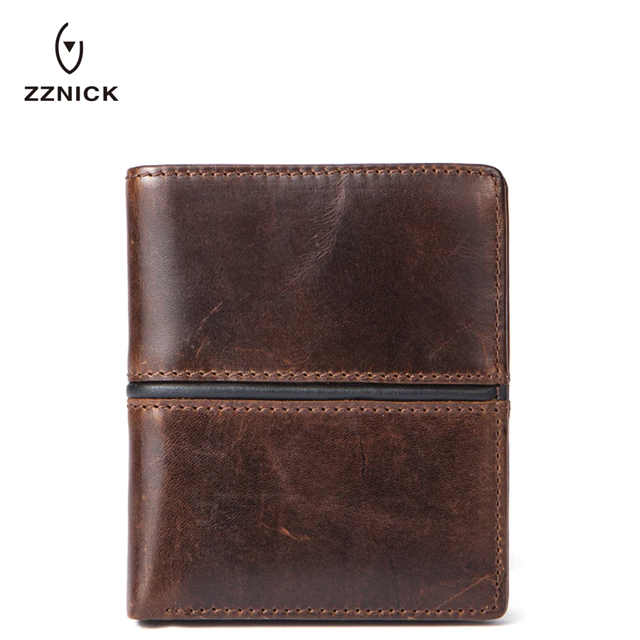 Мужской кошелек ZZNICK из кожи Крейзи Хорс коричневый натуральной с внутренним