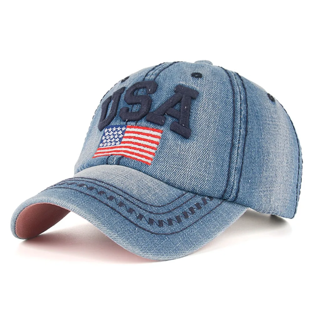 Navy Blue TOHUIYAN Флаг США вышивка кепки s для мужчин и женщин ретро деним Бейсболка Лето Strapback Casquette хип-хоп шляпа пары Snapback - Цвет: Navy Blue