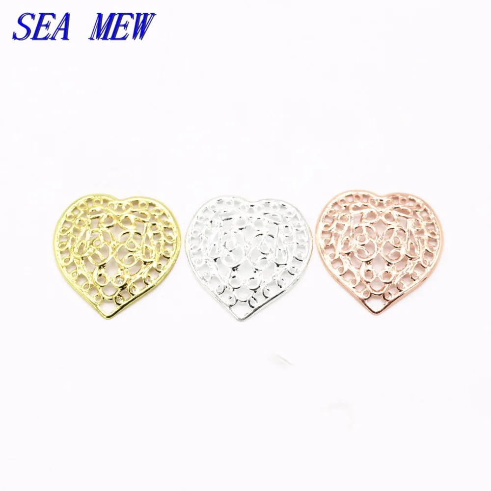 Модные медные коннекторы филигрань с покрытием в виде сердца для ювелирных