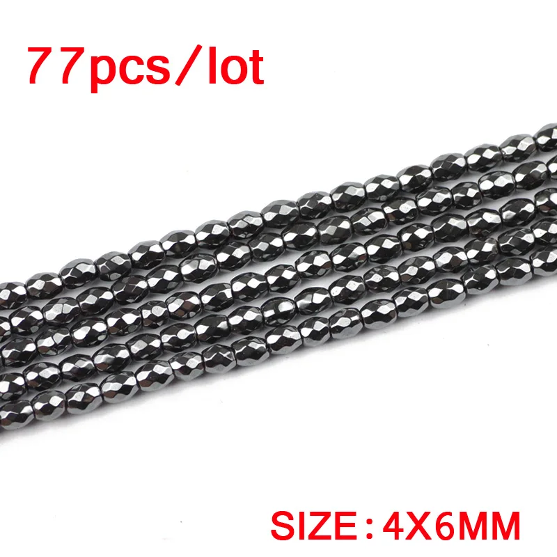 4x6mm 77pcs JHNBY граненые в форме риса черные гематитовые бусины 3/4/5/6 мм Натуральный камень магнетит овальной формы свободный шарик для плетения браслетов своими руками - Цвет: 4x6mm 77pcs