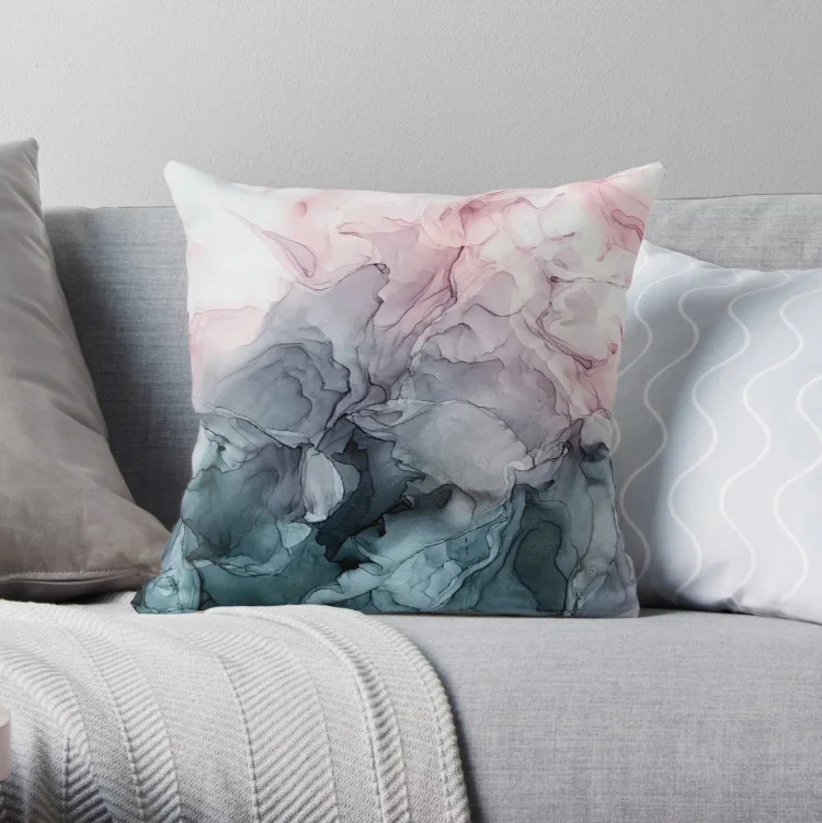 Blush and Payne's Grey Flowing Abstract Pillow Covers Cases Pattern Nordic Cover Cushion Pillowcase Square Print | Дом и сад