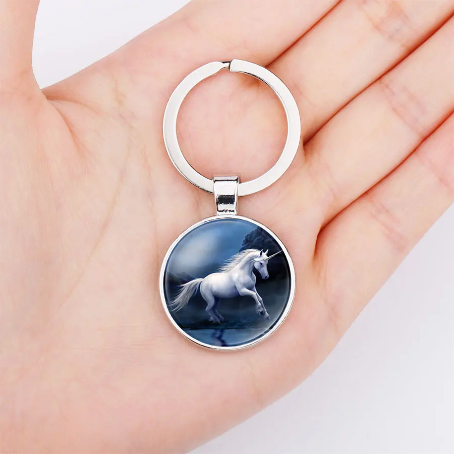 Брелок для ключей в виде единорога стеклянный кабошон брелок Pegasus Fly Horse мужчин и