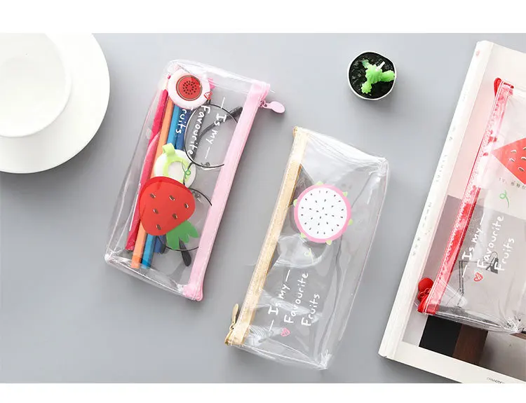 Милый фрукты прозрачный пенал сумка Etui Kawai арбуз пенал для карандашей Прозрачная Ручка Пенал для школьных принадлежностей корейские канцелярские принадлежности