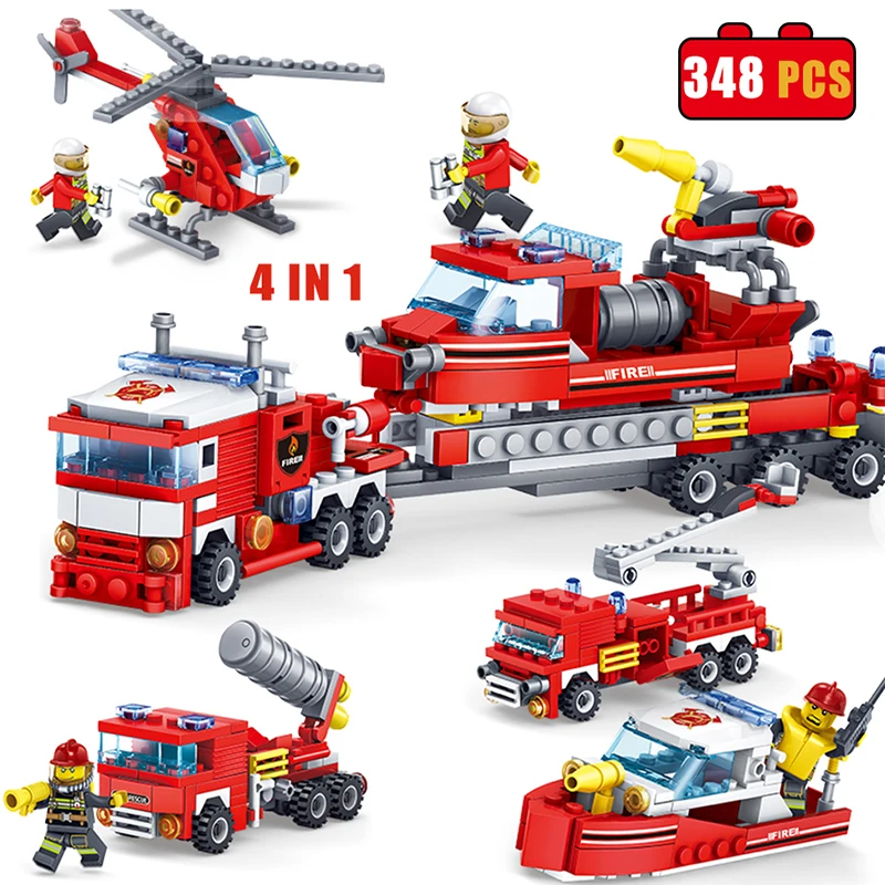 348 шт. противопожарный автомобиль Вертолет Лодка Compatibie Legoings Строительные блоки