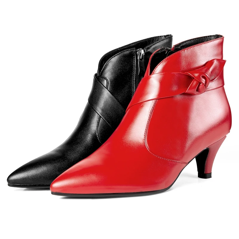 

ENMAYER Basic Pointed Toe Thin Heels Genuine Leather Shoes Woman Winter Botas Mujer Size34-40 ZYL1869