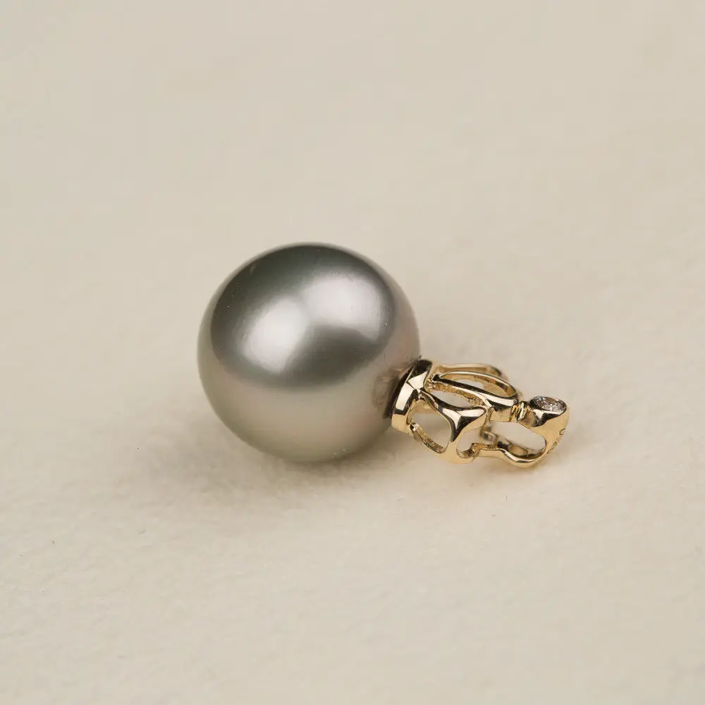 Free Shipping AAA 9-11mm Gray Real Tahitian Cultured Pearl Crown Pendant 14k Solid Yellow Gold #0209 | Украшения и аксессуары