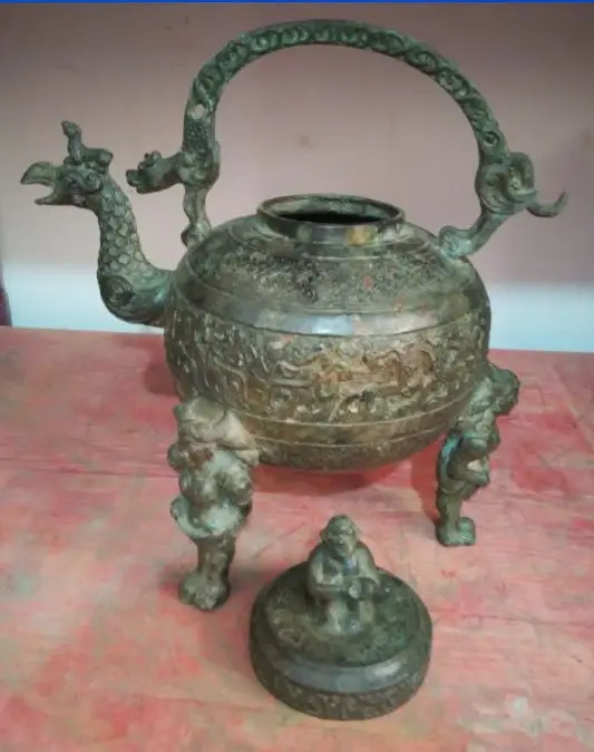 

45 cm * / Elaborate Chinese Old-style collection copper bird monkey teapot