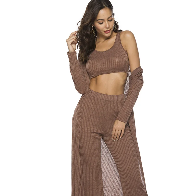 Весенне-осенний комплект из 3 предметов женские вязаные Твердые наряды круглый