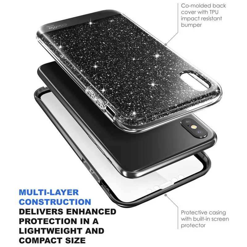 For iPhone Xs Case SUPCASE UB Stella Premium Hybrid Marble Shinning Glitter X with Built-in Screen Protector |