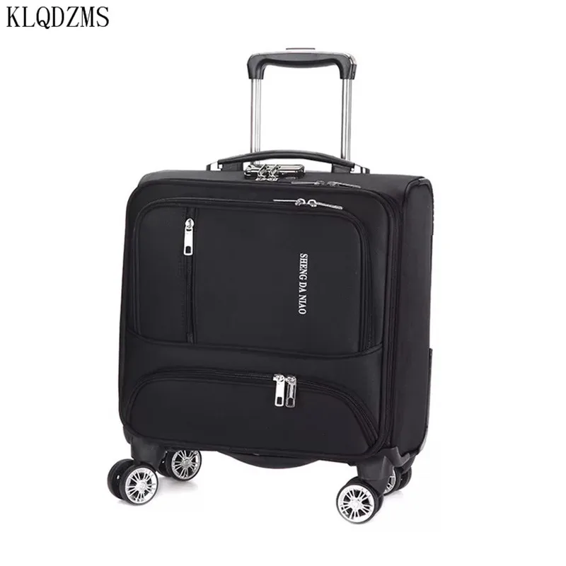 KLQDZMS 18inch High Quality Oxford Cloth rolling luggage spinner  business travel boarding suitcase on wheels