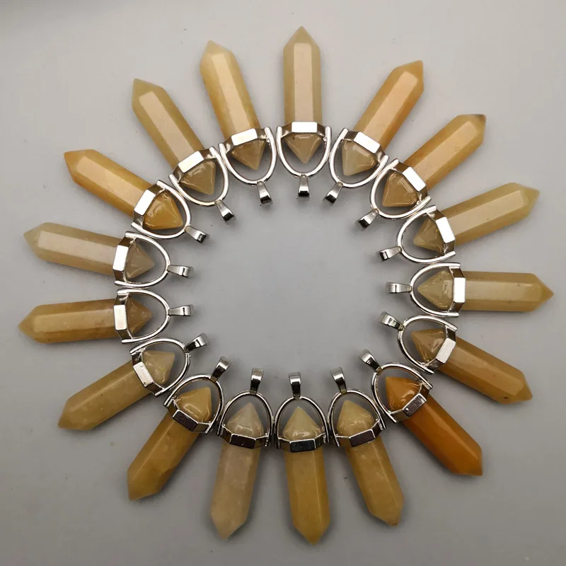 

fashion natural stone yellow onyx crystal pillar Pendants & necklaces for making Jewelry charm Point diy trendy pendant 24pc/lot