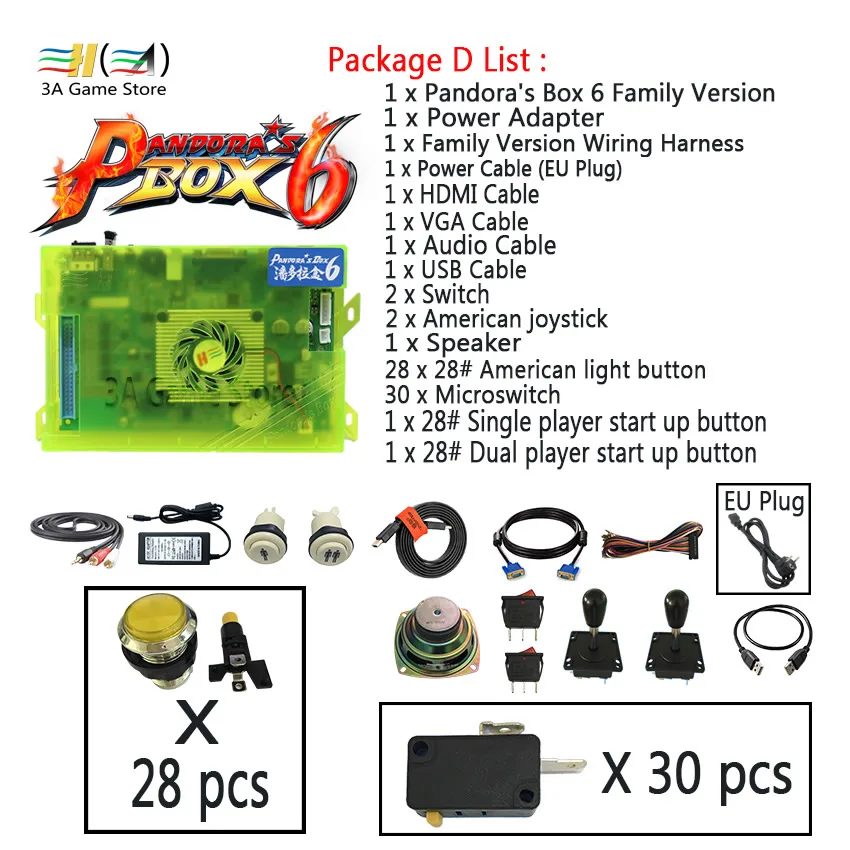 Pandora box 6 1300 игры Pandora's Box 6 1300 в 1 джойстики аркада Придерживайтесь Кнопка Набор джойстик diy Аркады управления машиной части - Цвет: Package D EU plug