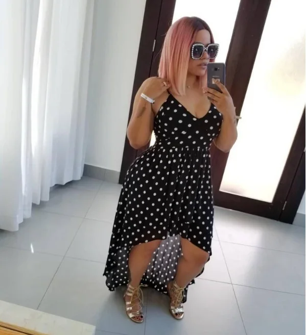 Nightclub dress H9395 with digital print white dots and black background Fashion ladies women party fancy | Женская одежда