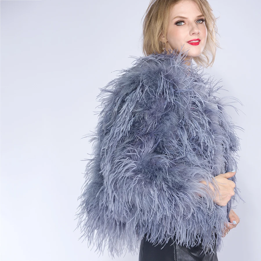 2022 Winter Ostrich Fur Jacket Feather Fur Coat Casual Long-sleeved Australia Imported Fur Ostrich Jacket Ladies Nightclub Coat
