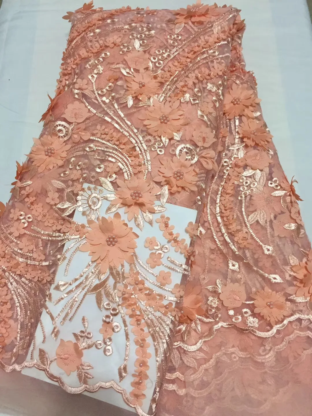 2018 Вышивка сетка тюль Кружево Ткань 5 ярдов цветочным узором из бисера в