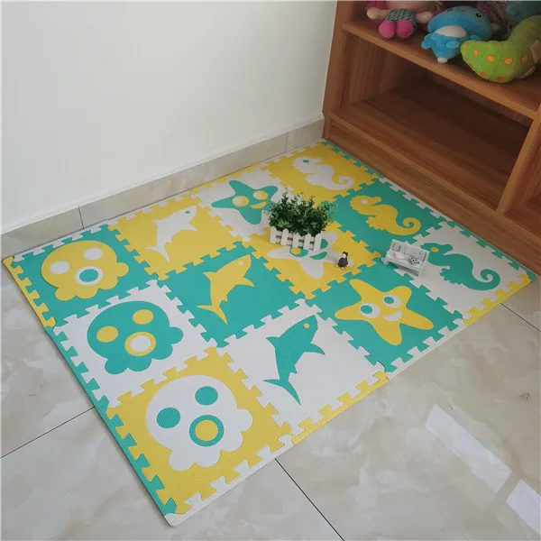 Yellow-Green-White ОТК 8/24 шт Sea Стиль детская пена EVA головоломки игровой коврик/детский коврик ковер взаимосвязанных тренировки пол для детей Плитки 30*30*1 см - Цвет: Yellow-Green-White