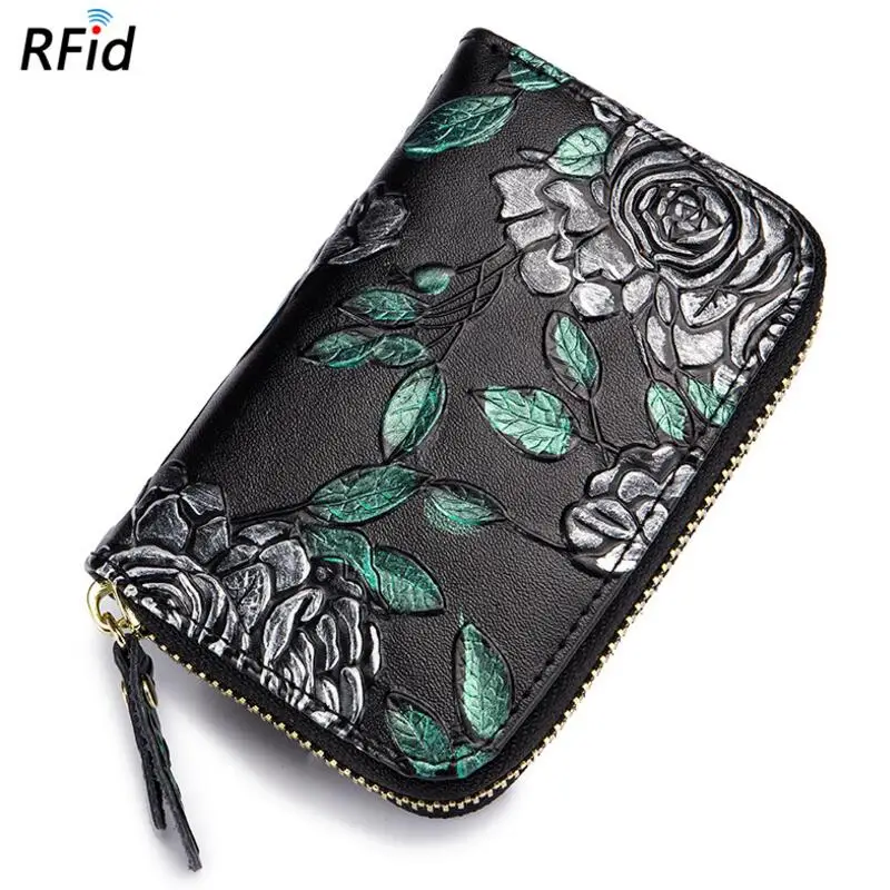 ACL-7116 silver Rose CHSANATO Роза Цветы Модные женские визитницы из натуральной кожи RFID Блокировка молнии бренд маленький женский ID Чехол для кредитных карт - Цвет: ACL-7116 silver Rose