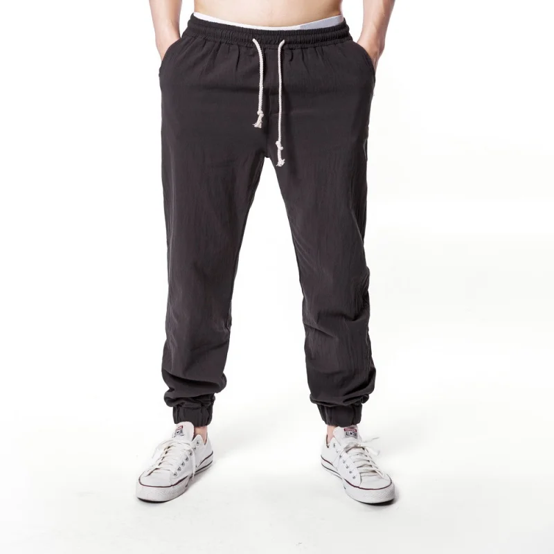 

wholesale 2021 Summer cotton and linen pants drawstring elastic waist casual trousers Korean feet pants wild sport pants