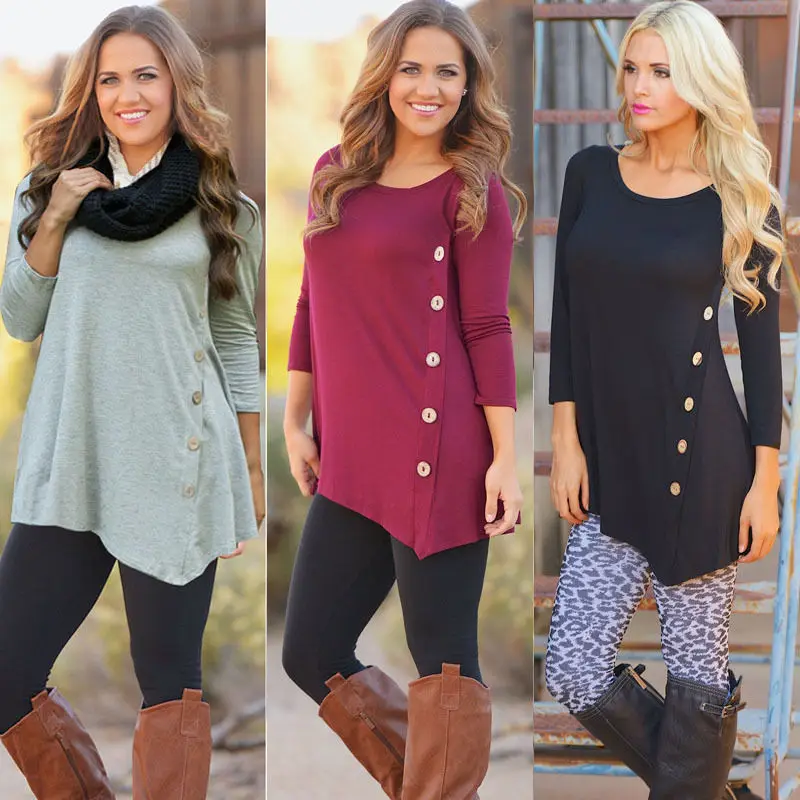 2017 Женская длинная футболка с длинным рукавом вязаный однотонный джемпер