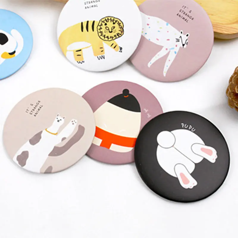 

2pcs Cute Pocket Mirror For Girls Animal Plant Print Round Mirror Women Make Up Mirror Color Pattern At At Random
