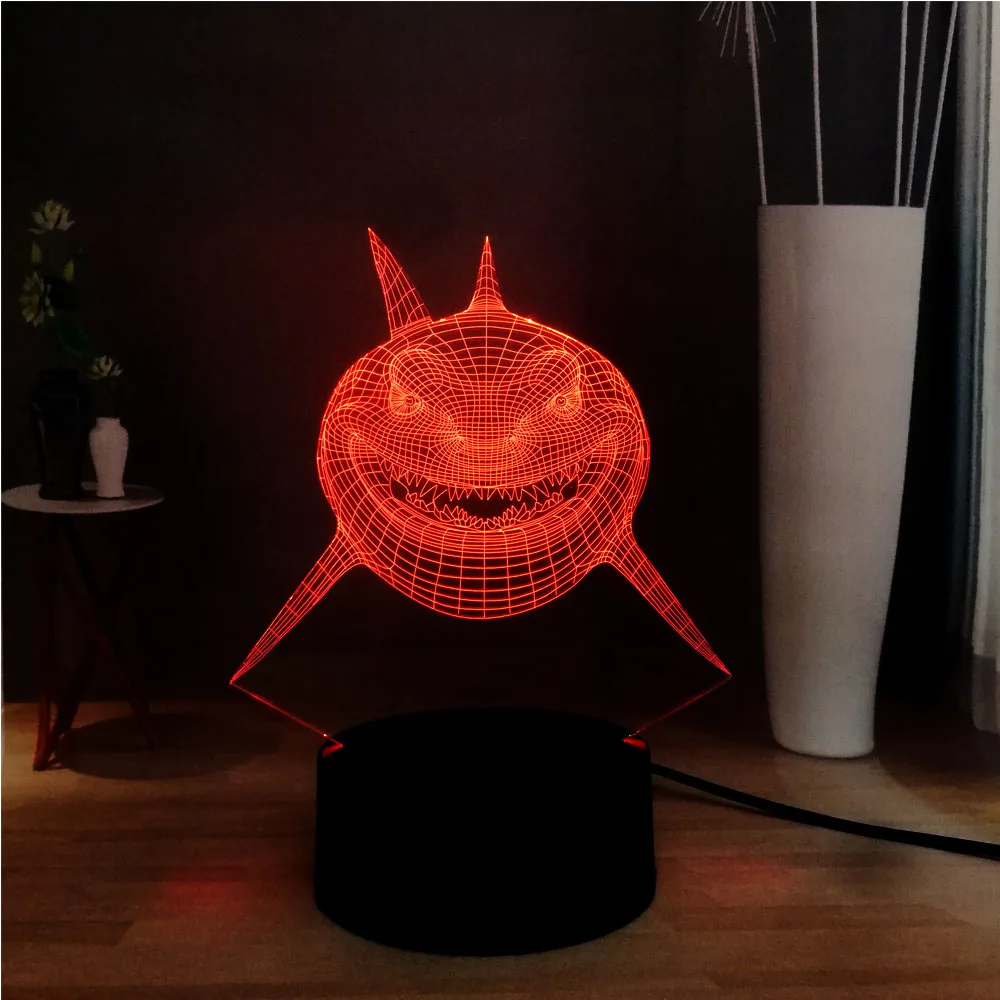 Креативный Акулья пасть животное 3D иллюзия 7 цветов Изменение RGB светодиодный