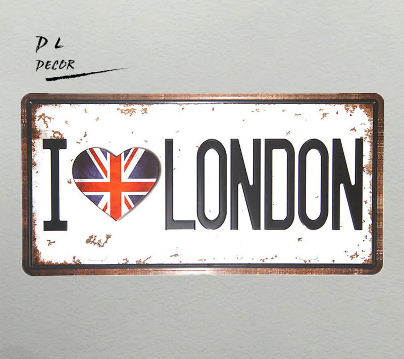 DL &quotI LOVE LONDON&quot Британский винтажный Номерной Знак Ремесла настенные картинки