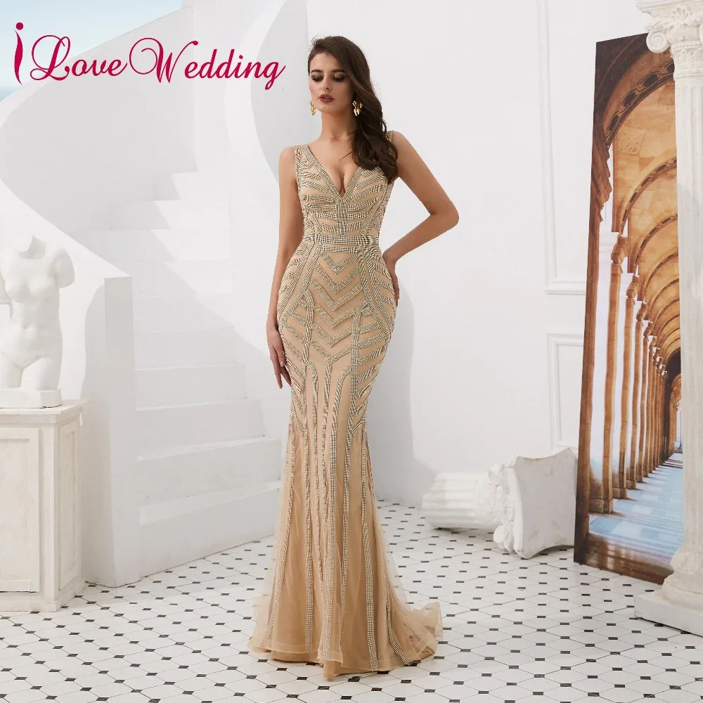 ILoveWedding Великолепная V образным вырезом выходные платья без рукавов платье де