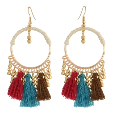Colorful Earring Турецкая Этническая Цыганская Кожа Веревка Длинная Бахрома Кисточкой кулон ожерелье и серьги наборы для женщин богемный ручной работы ювелирные наборы - Окраска металла: Colorful Earring