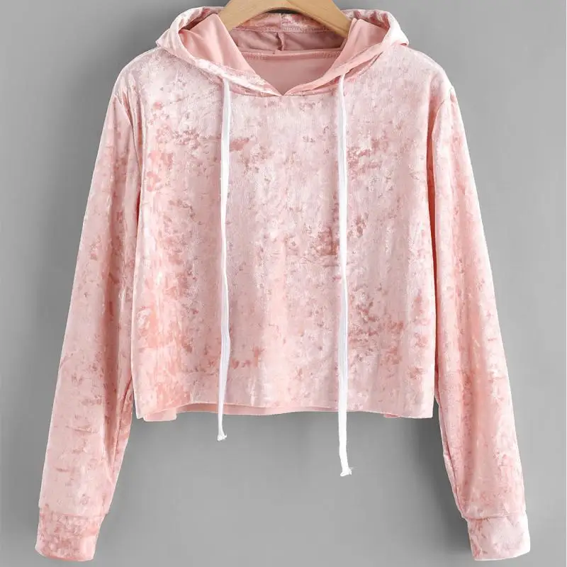 Новинка, осенняя Женская толстовка с капюшоном, Женский бархатный пуловер с длинными рукавами, уличная одежда, толстовки, Женская однотонная одежда