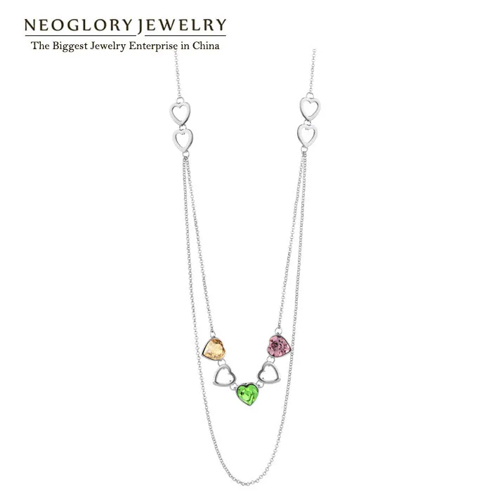 Neoglory цепочка с австрийским кристаллом длинные ожерелья подвески сердце любовь