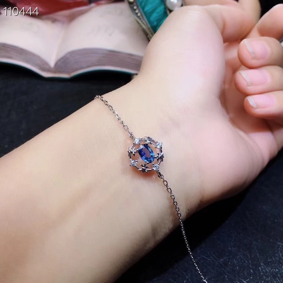 

S925 silver natural blue sapphire bracelet natural gemstone bracelet fashion grace Simple round women party gift fine jewelry